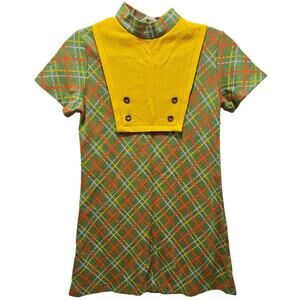 1960s Vintage Green OJ Yellow Children's Growing Girl Perma-Prest Dress Size 10